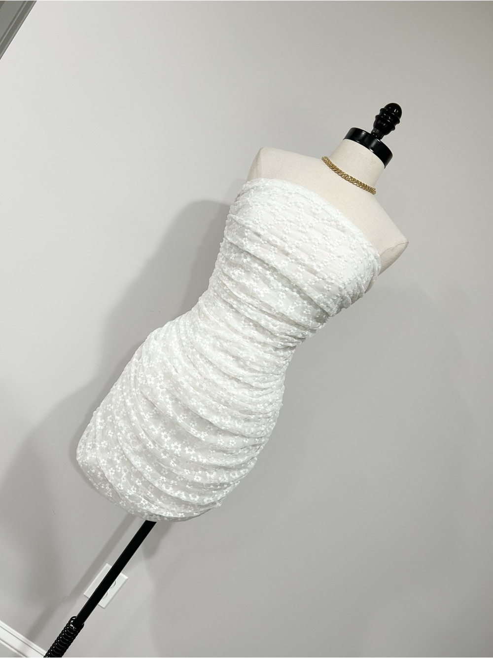 Hello Molly White Strapless Ruched Lace Mini Dress